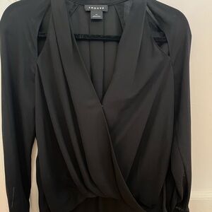 Black Draped Long-Sleeve Women's Top
